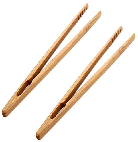 PULABO Lot de 2 pinces à grille-pain en bambou naturel - Pinces à pain - 18 cm - Excellente qualité et pratique
