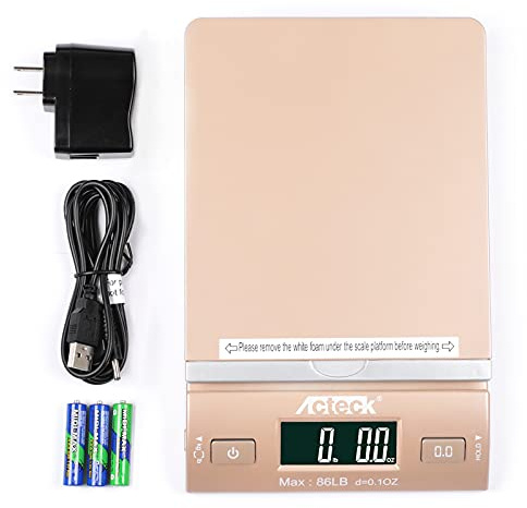 Acteck 86LBx0.1OZ Digital Shipping and Postal Scale with Batteries, USB Cable and AC Plug (Gold)