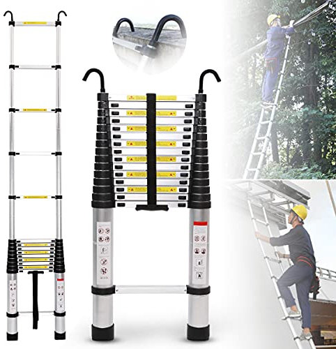 ZH-VBC 4.5ft/ 6.5ft/ 8.5ft/ 9.5ft/ 10.5ft/ 12.5ft/ 13.5ft/ 14.5ft/ 15.5ft/ 16.5ft/ 18ft/ 19ft/ 20ft/ 24ft Long Telescoping Ladder with Hooks, Portable Folding Aluminium Ladders,5.8m/19ft