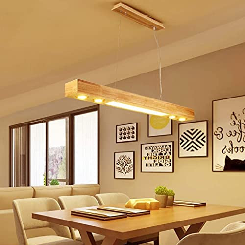 Pendelleuchte Moderne LED Kronleuchter Holz Vintage Hängelampe Esstisch Hängeleuchte Retro Industrial Pendellampe Höhenverstellbar Rechteck Büro Restaurant Warmes Licht Dekoration Deckenleuchte,120cm