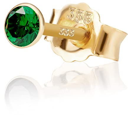 NKlaus Einzel 3,5mm 333 Gelb Gold 8 Karat Ohrstecker Kristall Zirkonia Smaragd Butterfly Verschluss Damen Mädchen 3367