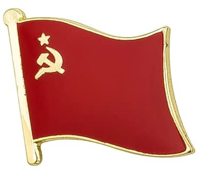 Spilla in metallo smaltato con martello e falce dell'Unione Sovietica con bandiera del paese, Metallo