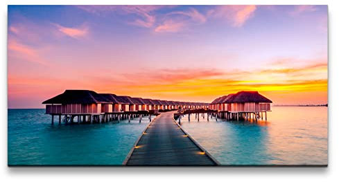 Paul Sinus Leinwandbild 120x60cm Malediven Traumurlaub Steg Sonnenuntergang Romantisch