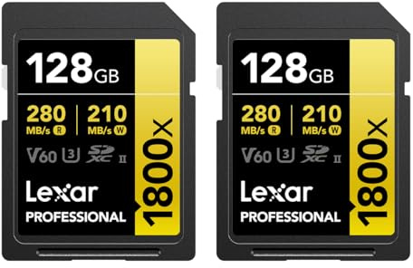 Lexar Gold Series 1800x 128GB SDXC Memory Card 2-Pack | UHS-II V60 technology with 280MB/s read and 210MB/s write for photography, 4K video and post-production