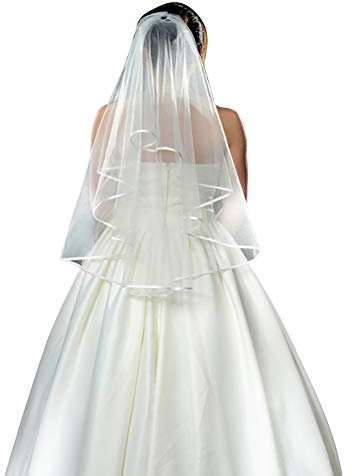 Schleier Braut Tüll Doppelt Brautschleier Hochzeit Schleier mit Kunststoffkamm Kopfschmuck Weiss Softtüll mit Satinkante Schleier Elegant Haarschmuck für Hochzeitsfeier Jga Party Deko Fotografie