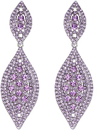 EVER FAITH Damen Ohrringe Österreichische Kristall Hochzeit Braut Charm 2 Blatt Drop Baumeln Ohrstecker Lila Silber-Ton