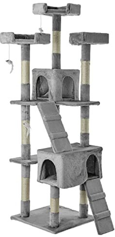 NYVI Katzen Kratzbaum Diego 170 cm groß grau - Deluxe Katzenbaum mit Katzenhöhlen, 3 Plattformen und Sisal Kratz Säule - Stabiles und Robustes XXL Katzenhaus
