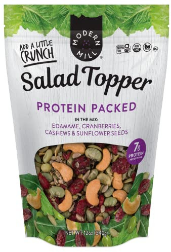Modern Mill Gourmet Nut - Topper per insalata ricco di proteine, noci miste (anacardi tostati), mirtilli rossi secchi e semi di girasole e edamame e semi di girasole, senza glutine, a basso contenuto