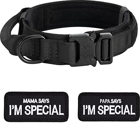 Hundehalsband Verstellbar mit Kontrollgriff, Taktisch Halsband Nylon, Hunde Halsband Gepolstert, Metallschnalle, für Mittlere Große Hunde Jagd Training Outdoor, Schwarz L