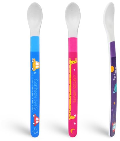 Vicloon Babylöffel, 3PCS Baby Lang Fütterlöffel, Lernlöffel Anti-Fall und Heat Resistant, Esslernlöffel für Baby & Kleinkind Säugling Kinder ab 4 Monate
