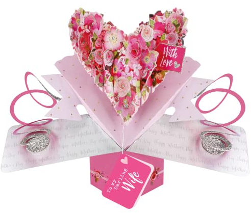 To My Darling Wife Floral Heart Pop Up Mother's Day Card 3D Greeting Cards POP020M16