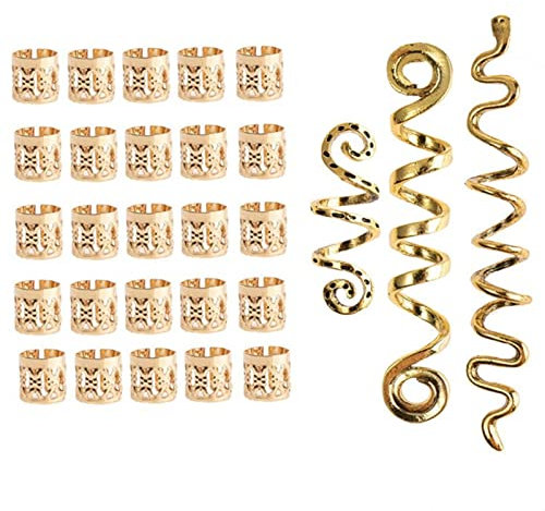 Haarspiralen Dreadlocks,28 Stück Haarspiralen Clips Haar Geflecht Ringe Dreadlock Schmuck Metall Cuffs Haar Flecht Perlen Dreadlocks Haar Dreadlocks Zubehör Für Frauen Männer Zöpfe Dekoration