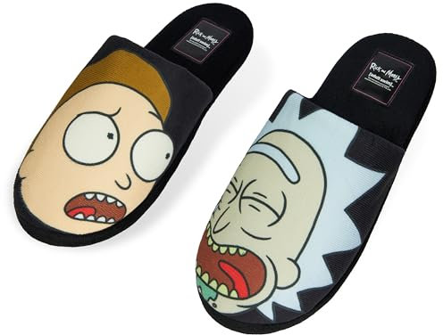 RICK AND MORTY Men's Slippers - Indoor House Shoes Teenagers Mens Sliders Size 7-12 Non Slip Lounge Wear Gifts for Him (Multicolor, 11/12 UK)