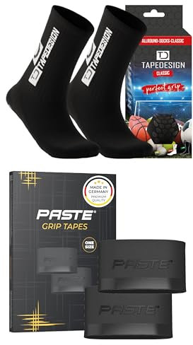 PASTE - XL 2er Set: TAPEDESIGN Fußball-Socken (Classic) Schienbeinschonerhalter (schwarz) - Sport- & Fussball-Socken mit Schienbeinschoner Halterung & Sport-Socken Kinder, Herren, Damen