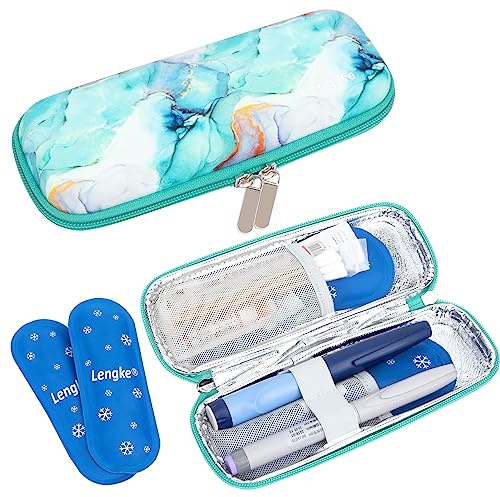 SUNMON Borsa Termica per Insulina, Porta per il Trasporto di Diabetici, Borsa Refrigerante Portatile con 2 Borse per il Ghiaccio, per Penna per Insulina e Forniture per Diabetici (verde)