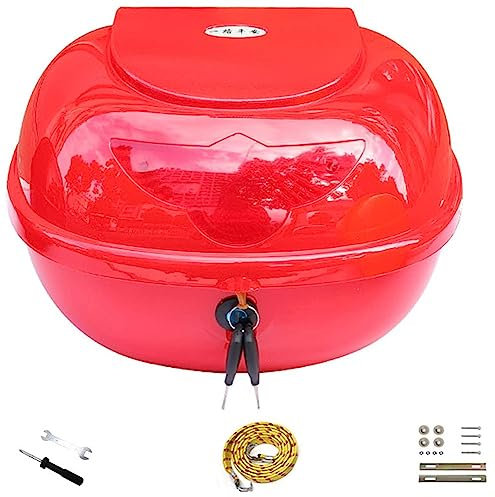 PERTID Motorrad Roller Top Case, Große Kapazität Heckbox Helmkoffer Mit Rote Reflektor/Rückenlehne Aufbewahrungskoffer Für Roller, Motorrad, Scooter, Mofa, Quad