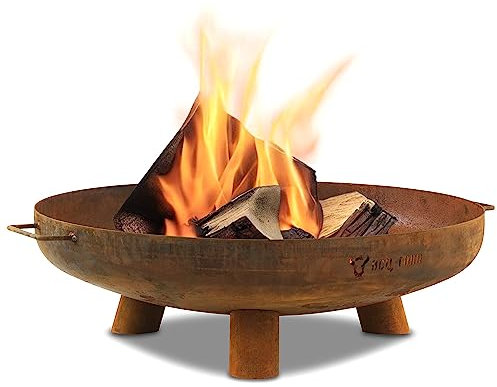 BBQ-Toro Feuerschale Ø 70 cm | Rostoptik | Outdoor Feuerstelle mit DREI Standbeinen und Zwei Griffen | Feuerschalen für den Garten, Brennschale, Garden Fire Pit, Fire Bowl, Feuerwanne