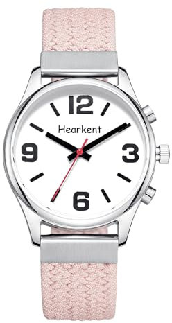 Hearkent Montre Parlante pour Femme avec Voix Française Grands Chiffres pour Personnes Malvoyantes, Aveugles ou Personnes Âgées (Nylon Rose)