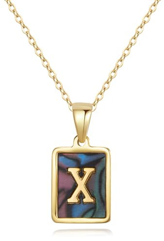 Cadena Collar para Hombre Oro para Hombre, Cadena con Letras A-Z, Cadena con Placa King de Acero Inoxidable para Hombre, Joyas para Mujer, Regalos de nácar (X, Madre perla)