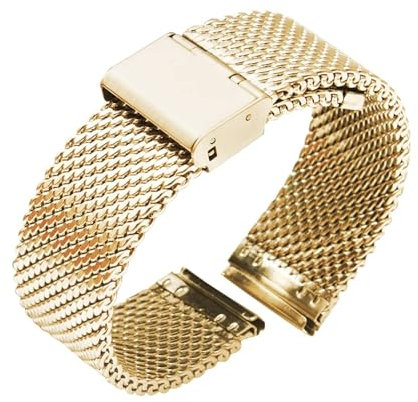 XIAOFEIGUN Milanaise-Uhrenarmbänder, volle Größe, 12–24 mm, Ersatz-Edelstahl-Metallgeflechtband, verstellbares Edelstahl-Armband für Damen und Herren (Color : Gold, Size : 18mm)