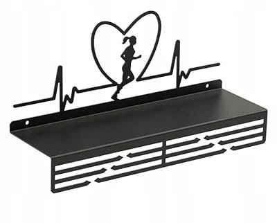Sellon24® Medaillenhalter, Medaillen - Aufhänger Schwarz, mit Regal für Pokale, aus Metall, Wandmontage, Sportler Geschenk (Laufen Damen)
