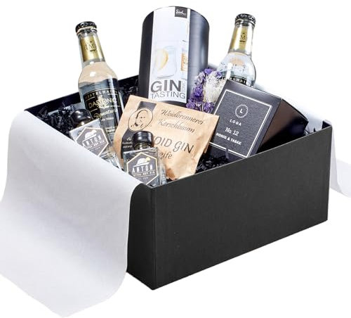 GIN GIN! Geschenk für Gin-Liebhaber - handdestillierter Dry Gin aus Bayern mit Tonic Water - Sojawachskerze Honig & Tabak - Eisch Gin Tonic Glasset mundgeblasen - Woid-Gin-Naturseife vegan