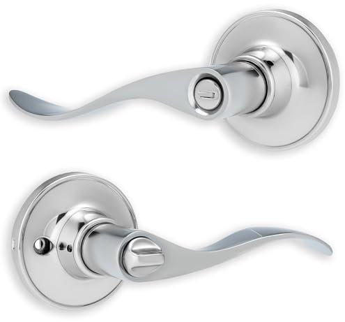 XFORT Cabriole Privacy Knob Set Polished Chrome, Door Knob with Lock for Internal Wooden Bathroom Doors, Complete Set with Tubular Latch