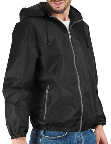 Veste Coupe Vent Homme Femme avec Détails Réfléchissants - Veste Cape de Pluie Imperméable Mi Saison pour Fille Garçon - Windbreaker avec Capuche Résistant Léger pour Sports de Plein Air (M, Noir)