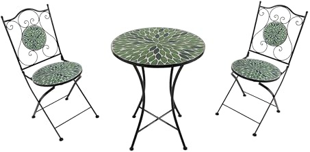AXI Amélie Mosaik Bistroset aus Metall Blätter in Grün für 2 Personen | 3-teilige Sitzgruppe, Balkonset mit Bistrotisch & 2 Stühlen für Garten, Balkon & Terrasse, Maße 38,5 x 45 x 90 cm