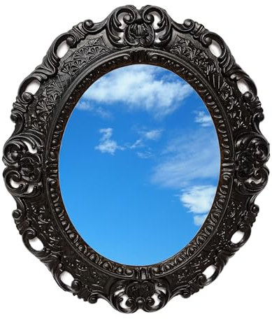 LIGUORO SHOP Spiegel Spiegel mit Rahmen, oval, Barockstil, Fake Vintage, Shabby Chic, 45 x 39 cm (schwarz)