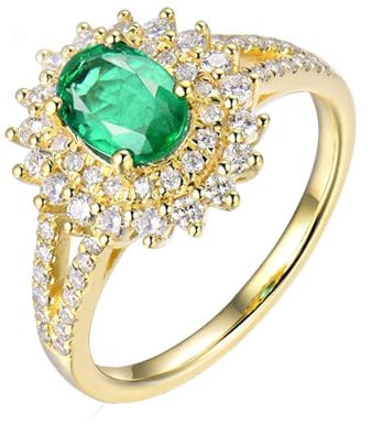 ANAZOZ Silberringe Damen 925, Eheringe für Frauen Echtschmuck mit Labor Smaragd 1 Karat und Moissanite größe 51 (16.2)