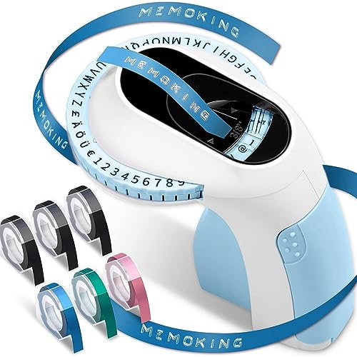 Hanabitx Embossing Label Maker E975 3D Prägeetiketten-Druckmaschine mit 6 Rollen Prägebändern, Handheld-Präger Wiederverwendbar Blau, 500406179A3