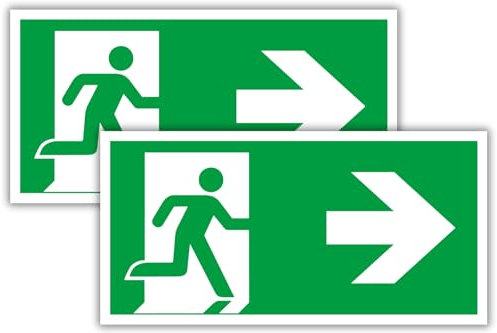 2 Stück - Schild Notausgang - Notausgangsschild Pfeil rechts 30 x 15cm x 3mm stark - Fluchtwegschild Rettungsweg -Rettungsschild - Schild Notausgang für Infoschild - Fluchtweg - Sicherheitsmarkierung