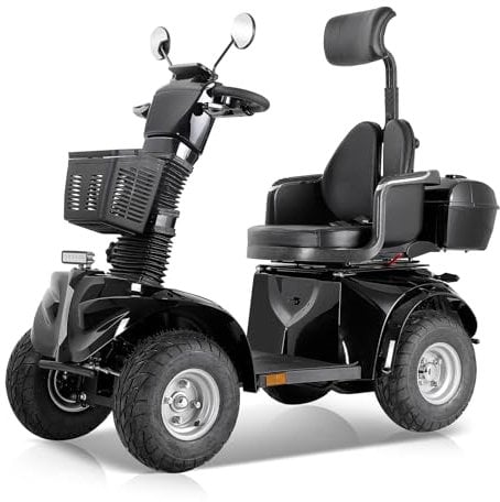 DJD2D-1000-Elektromobil-Mobilitätsroller mit 4 Rädern-Seniorenmobil-max. Belastung 225 kg-Elektromagnetische Bremse-drehbarer Sitz 360° -Kostenlose Geschwindigkeitsanpassung (Glänzend schwarz-15)