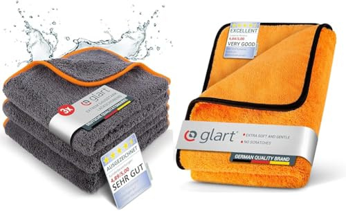 Glart Poliertuch Auto Trockentuch 3er Set & Auto Trockentuch XXL - Premium extra saugstark