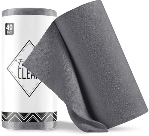 Fantasticlean Panni in Microfibra 40 Pezzi, Rotolo di Panno di Pulizia Strappabile, Stracci Riutilizzabili e Senza Pelucchi 30 x 30 cm - Grigio Scuro