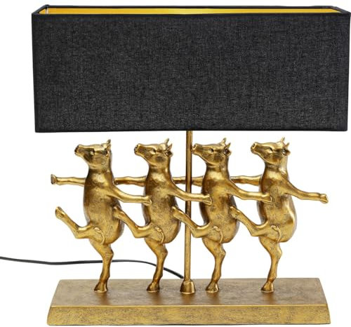 Kare Design Tischlampe Dancing Cows Schwarz, Kühe, Gold, Rechteckig, Leinen, Kunsthartz, Moderne Tischleuchte, Wohnzimmer, Schlafzimmer, keine Leuchtmmittel inklusive, 43,5x40,5x11,5 cm (HxBxT)