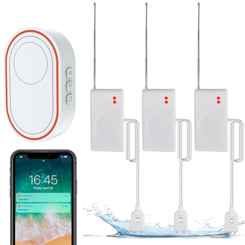 Sensore d'acqua WiFi, confezione da 3, rilevatore intelligente di perdite d'acqua con allarme regolabile e avvisi app, Smart Home Kit con altri sensori intelligenti espandibili per cucina, cantina,