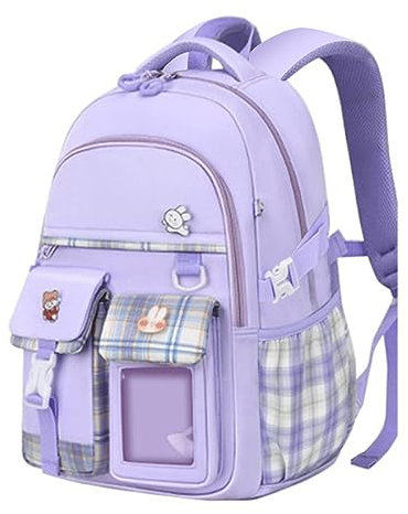 riou Sac à dos scolaire pour fille Sac à dos pour ordinateur portable de travail avec poche avant et latérale Léger Style décontracté Backpack Sport Travel Backpack, violet, L