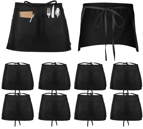 WENLISELL 10 Pack Black Half Apron with 2 Pockets, 40x60cm Waist Apron | Short Chef Apron, For Home Kitchen Restaurant Work, For Waiter, Waitress, Chef, Cooking, Baking
