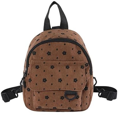 FUNSEED Rucksack Damen klein, Niedliches Cord-Blumenmuster Tasche, anti-theft backpack, Mini Handtasche, für Pendeln, Arbeit, Reisen, Braun