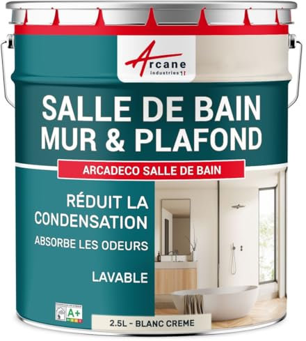 Peinture salle de bain, mur et plafond, condensation - 2.5 L Blanc Crème - ARCANE INDUSTRIES