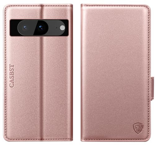 CASBST Étui portefeuille à rabat en cuir avec béquille et emplacements pour cartes, résistant aux chocs, fermeture magnétique, compatible avec Google Pixel 8, rose