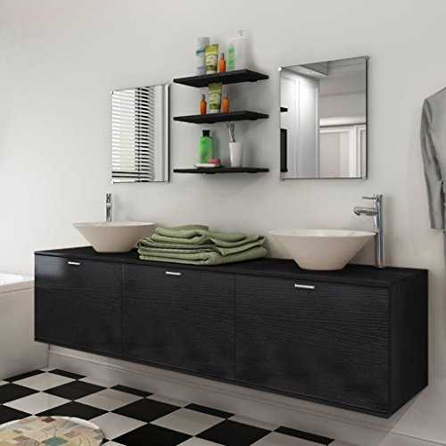 Buzaza 10-TLG. Badmöbel-Set mit Waschbecken und Wasserhahn Schwarz Bathroom Furniture BadmöBel Set Stehend