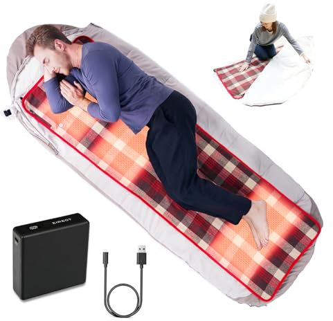 ZIREOT Heated Sleeping Bag Liner, Electirc Sleeping Bag Heater for Cold Weather Camping Backpacking or Hiking,Quick Heating with 13500mAh 12V Battery