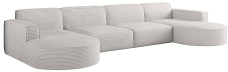 Kaiser Möbel - Sofa U Form - Ecksofa Cord - 382 cm lang, 140 cm breit - Wohnzimmer Couch Extra Groß, Bequemer Sitz mit gewellten Federn und HR Schaum - Modena Sofa Ecru