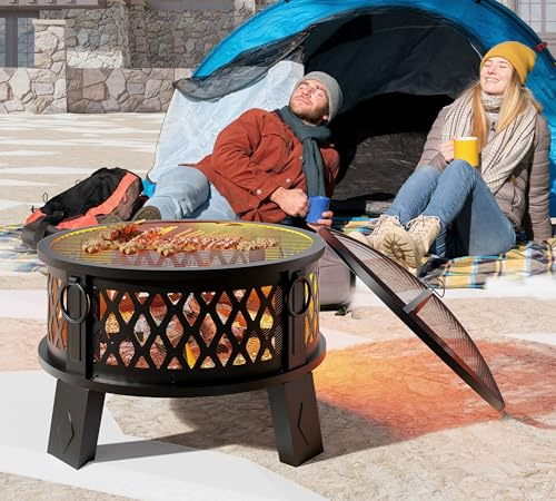 Fire Beauty 66 cm 2-in-1-Feuerstelle aus Karbonstahl für Camping, Hinterhof