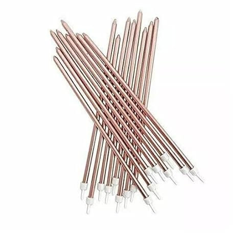 16 Extra Tall Rose Gold Metallic Birthday Cake Candles with Holders – 18cm Elegant Cake Topper Decoration for Birthdays, Weddings, and Celebrations