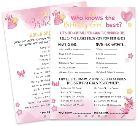 Who Knows The Birthday Girl Best, 30 Birthday Party Games for Girls, Pink