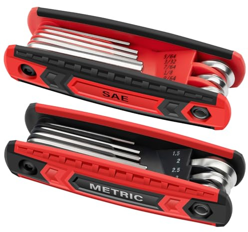 DIYSELF 2 Pack Allen Wrenches Sets 17-Piece Allen Key Set for Bike Archery Home Repair, Metric & SAE, Folding Hex Key Set for Door, Garbage Disposal, Allen Key Tool for Electricians Men Dad Husband